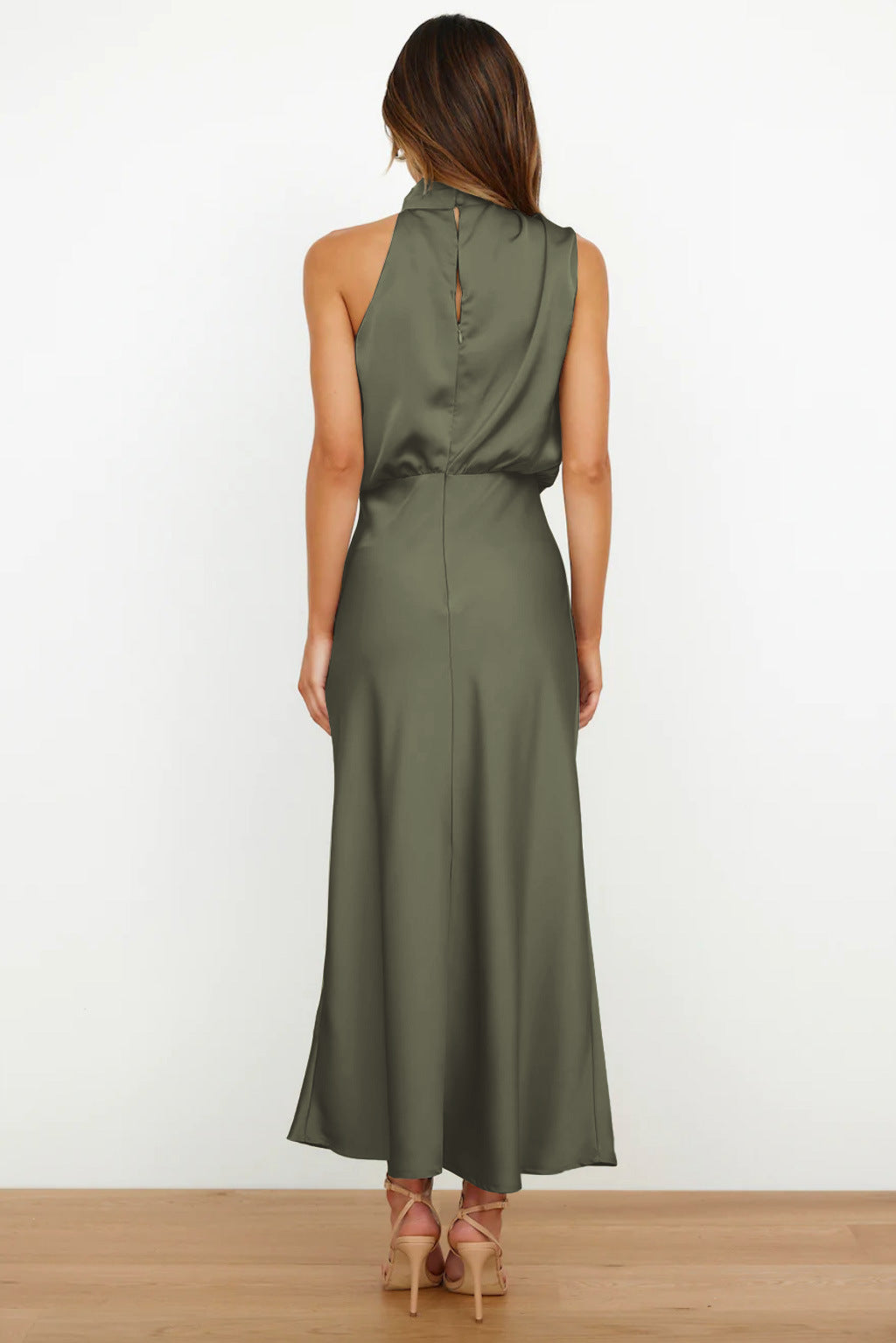Tessina | Draped Halter Neck Satin Midi Dress