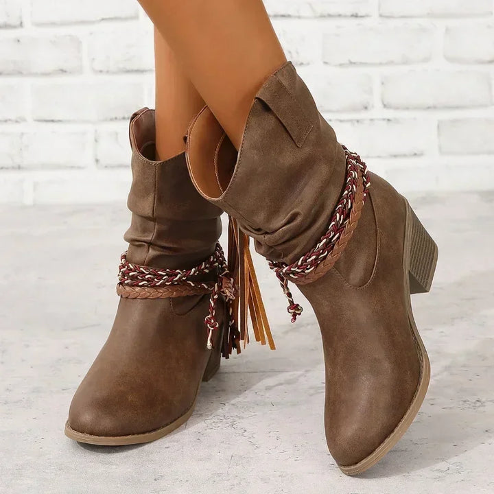 Patrizia | Slouchy Western Boots with Braided Tassel
