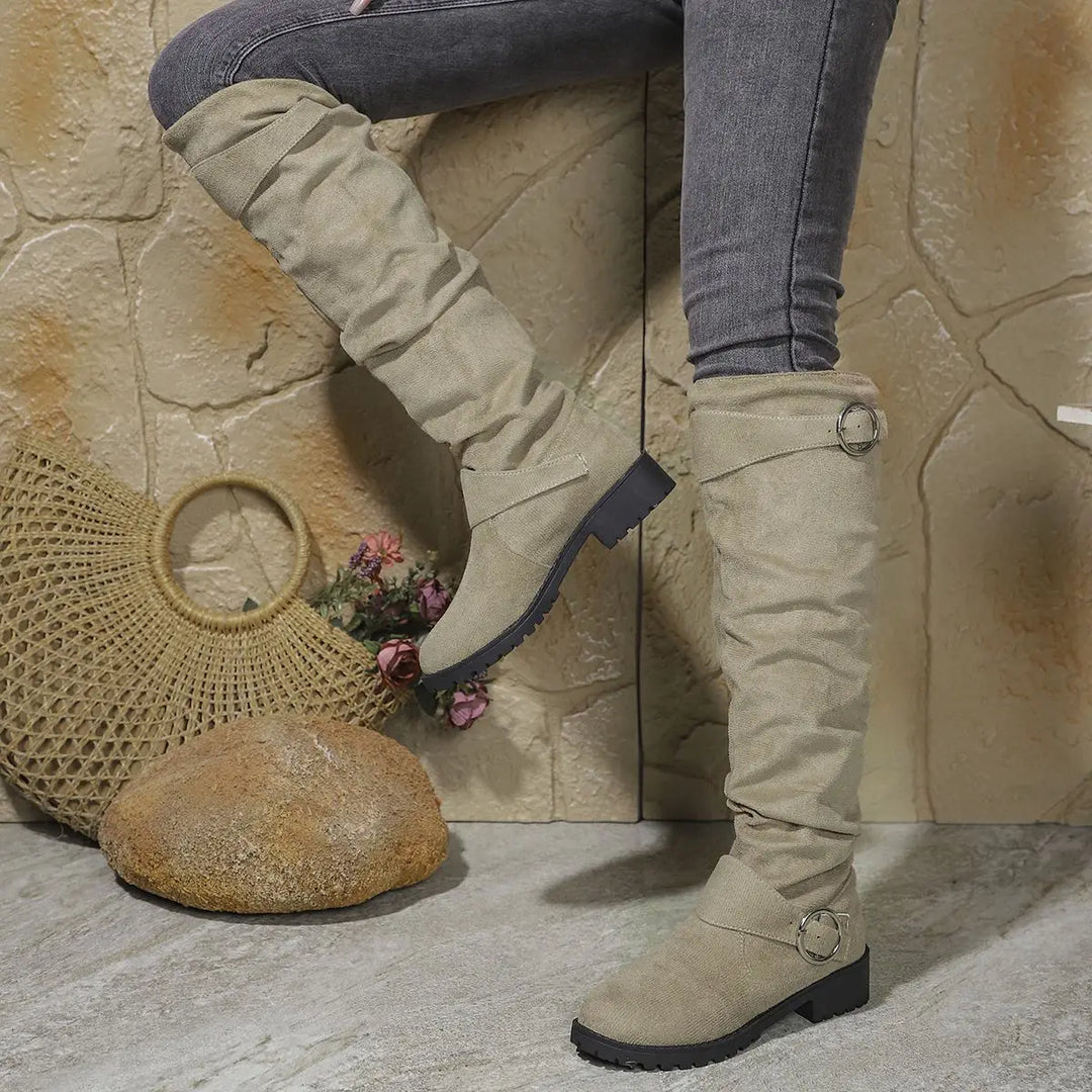 Leandra | Slouchy Knee High Boots with Buckle