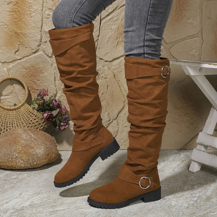 Leandra | Slouchy Knee High Boots with Buckle