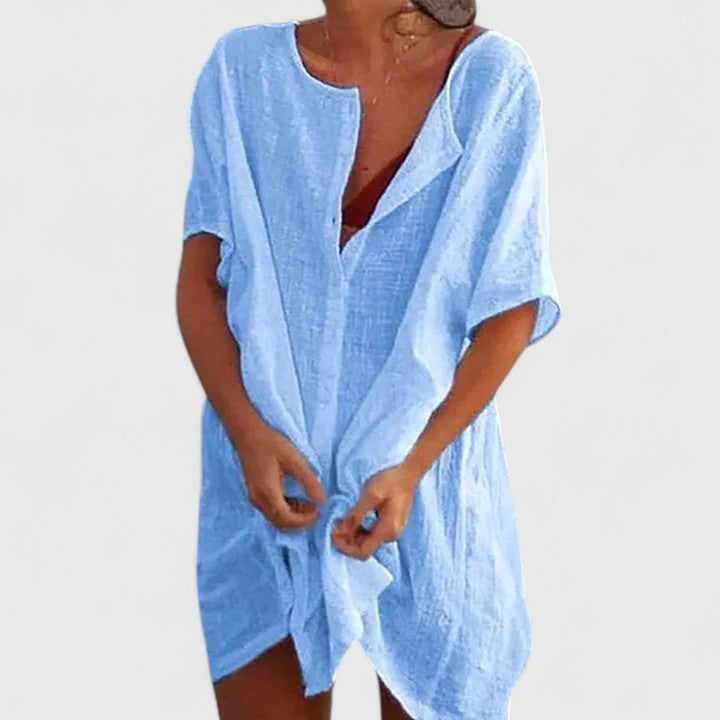 Cleopatraea | Linen Tunic Shirt Dress Short Sleeve