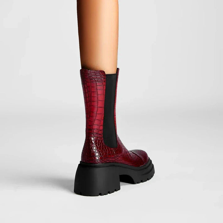 Thelma | Croc Embossed Chelsea Boots with Platform