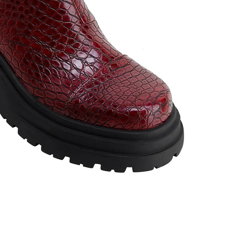 Thelma | Croc Embossed Chelsea Boots with Platform