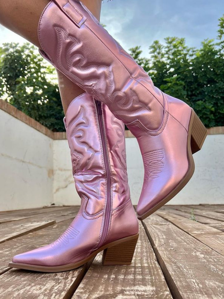 Ruth | Embroidered Cowboy Boots with Block Heel
