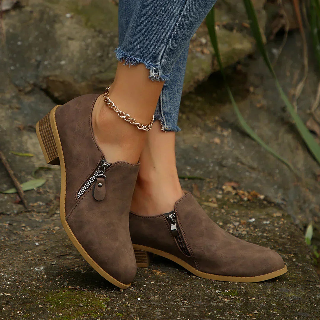 Louise | Slip-On Zipper Ankle Boots with Block Heel