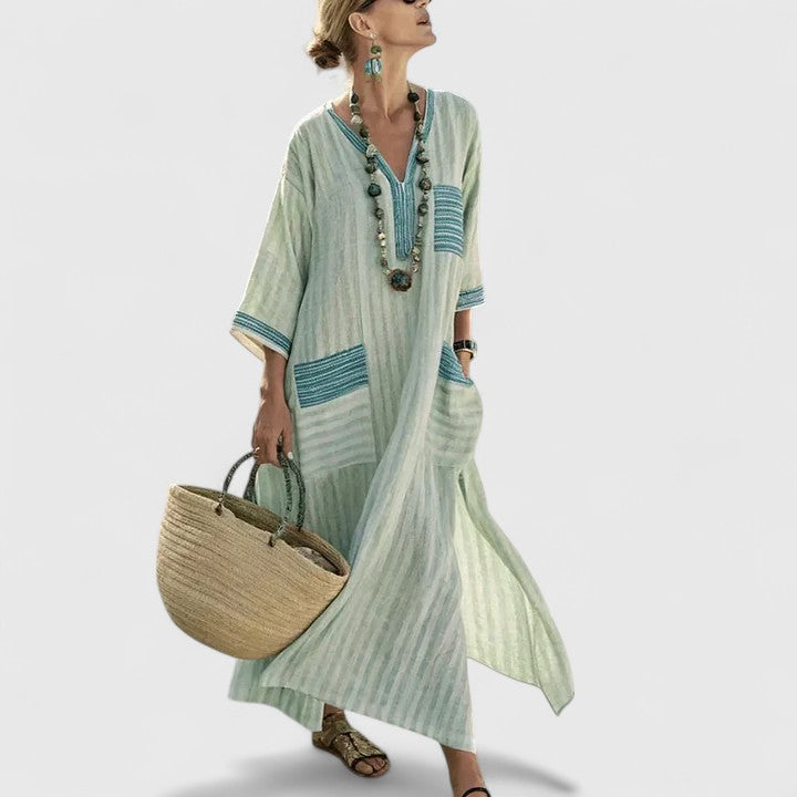 Indigo | Embroidered Bohemian Caftan Maxi Dress