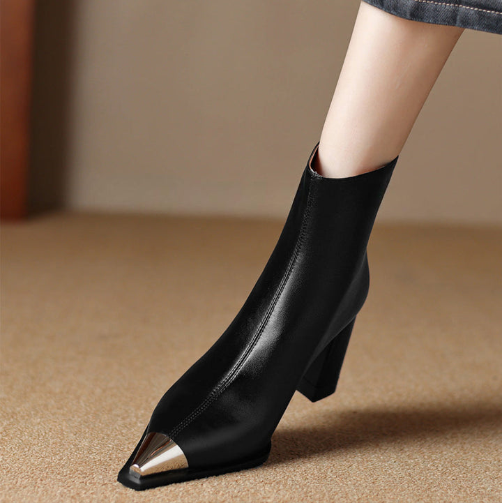 Marjolein | Casual Pointed Toe Block Heel Ankle Boots