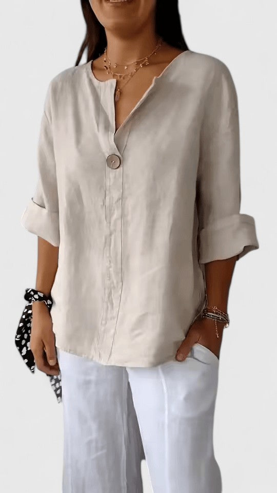 Missy | Loose V-Neck Blouse with Button Detail