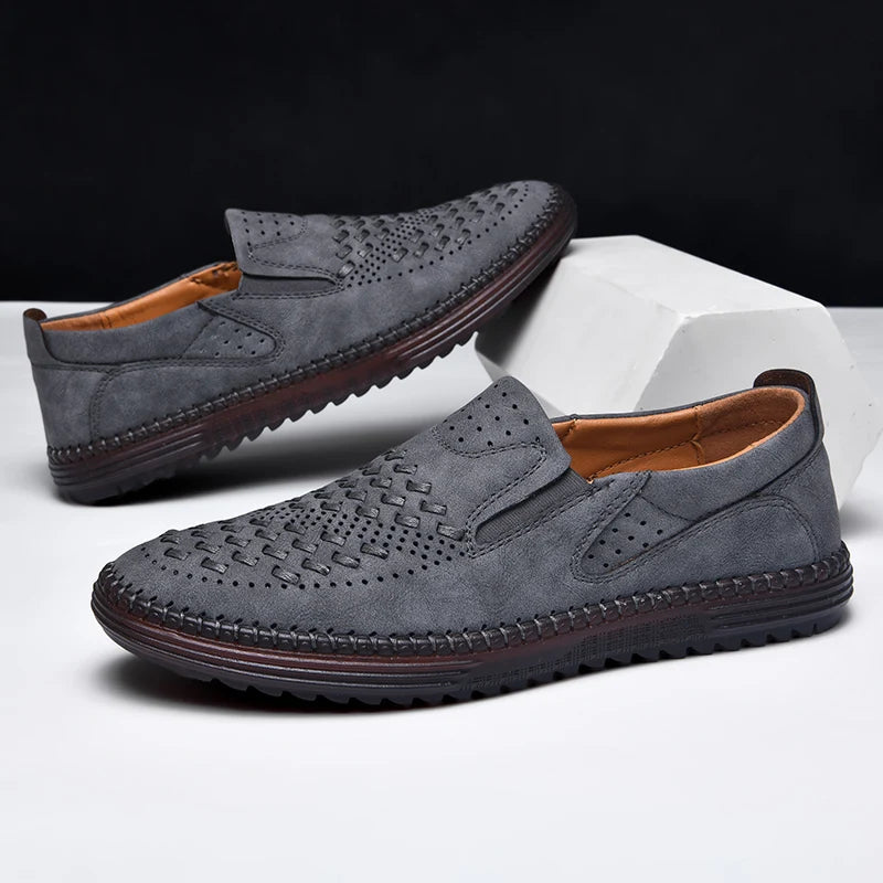 Aaron | Perforated Textured Slip-On Loafers