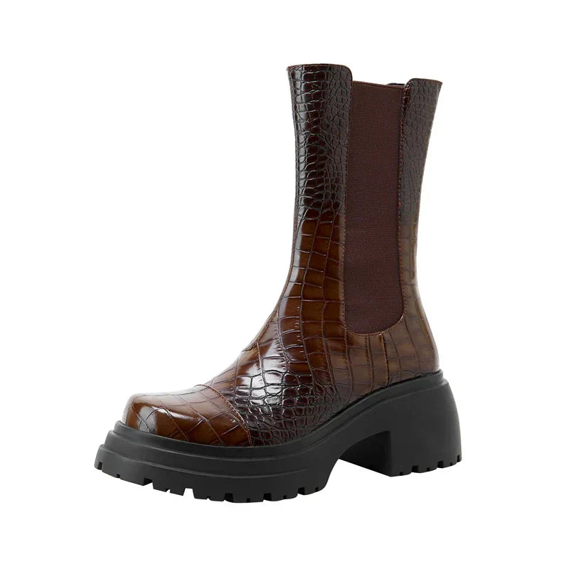 Thelma | Croc Embossed Chelsea Boots with Platform