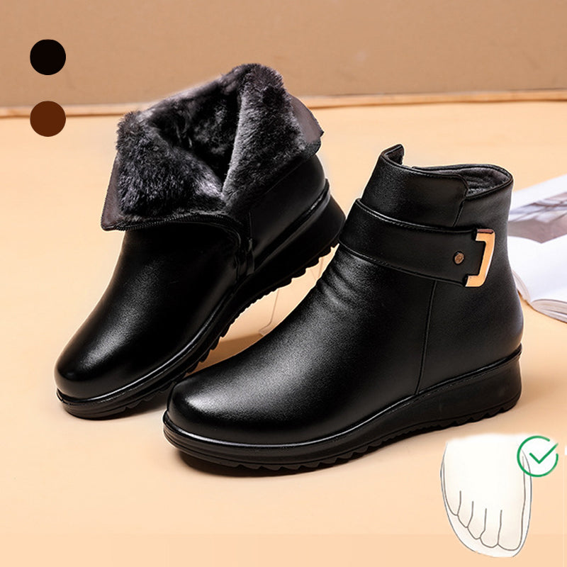 Merida | Black Fleece-Lined Faux Fur Boots with Buckle