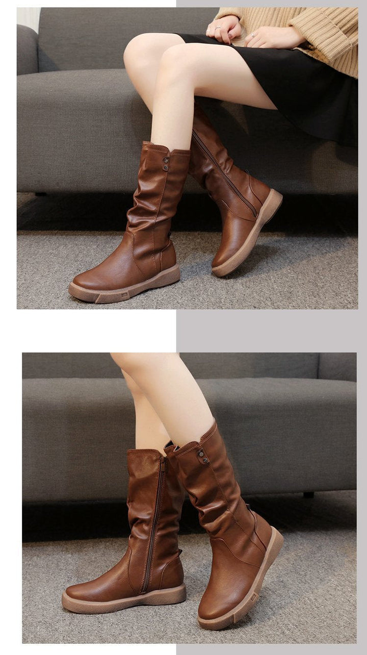 Neoma | Slouchy Mid-Calf Boots with Side Zipper