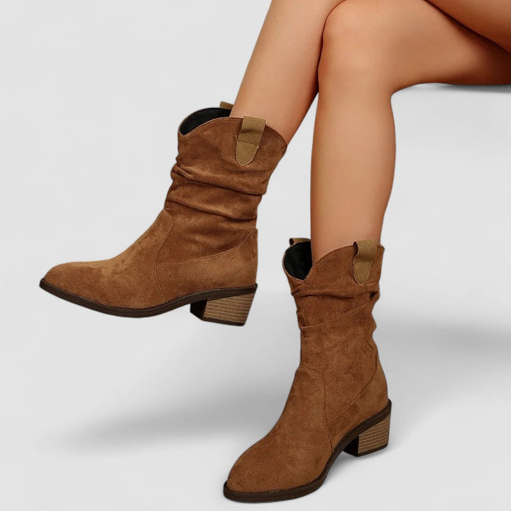 Nelly | Slouchy Pull-Tab Western Boots with Block Heel