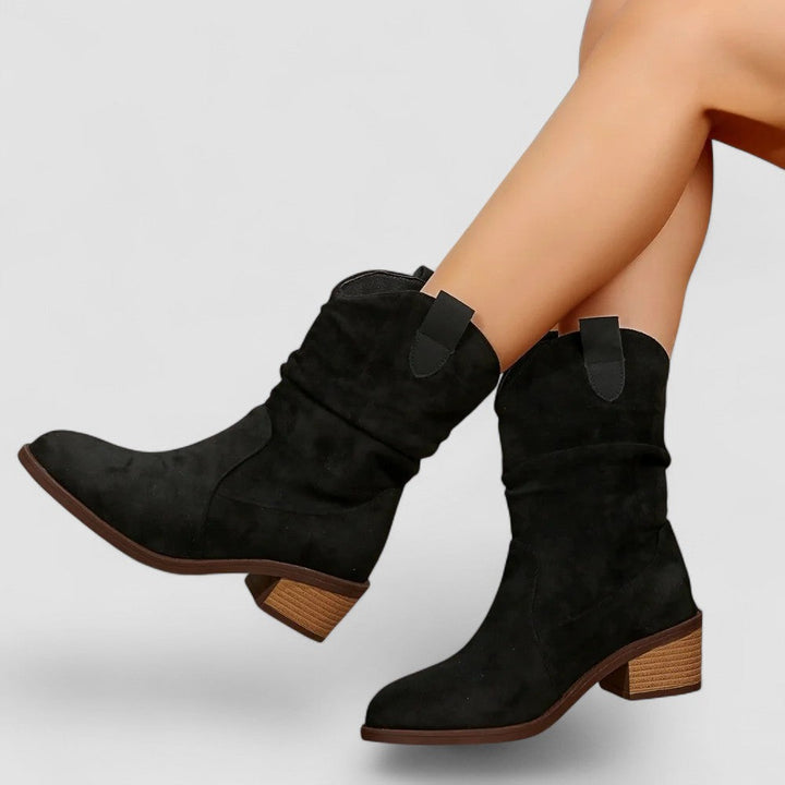 Nelly | Slouchy Pull-Tab Western Boots with Block Heel