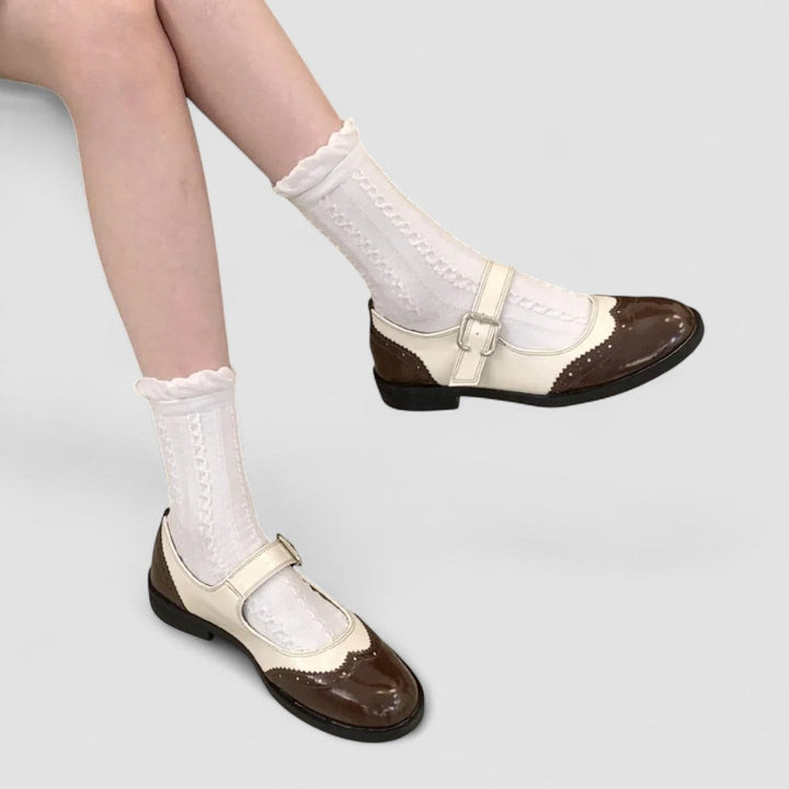 Vidonia | Two-Tone Brogue Mary Jane Shoes with Buckle