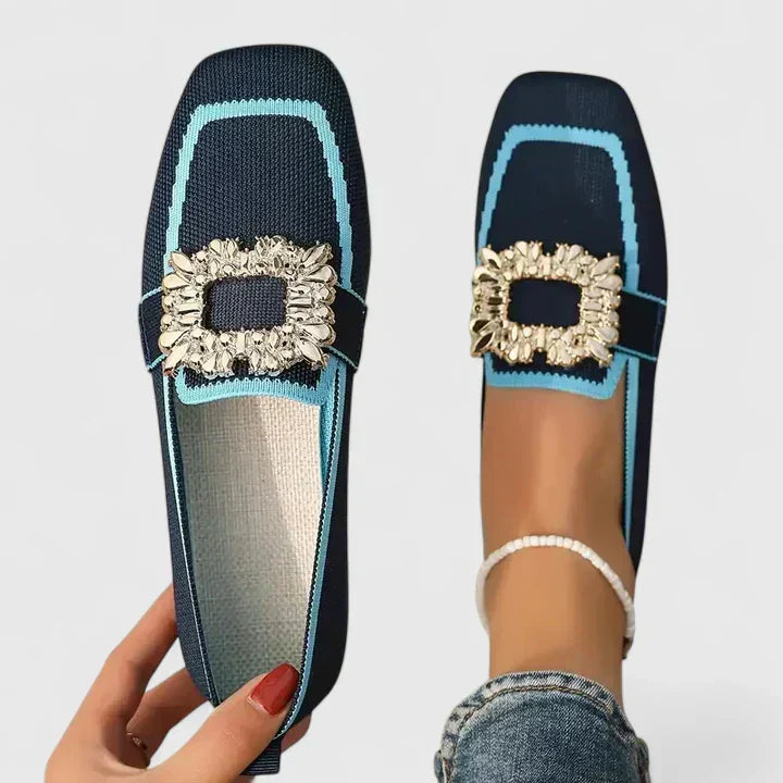 Katharina | Square Toe Loafers with Crystal Buckle