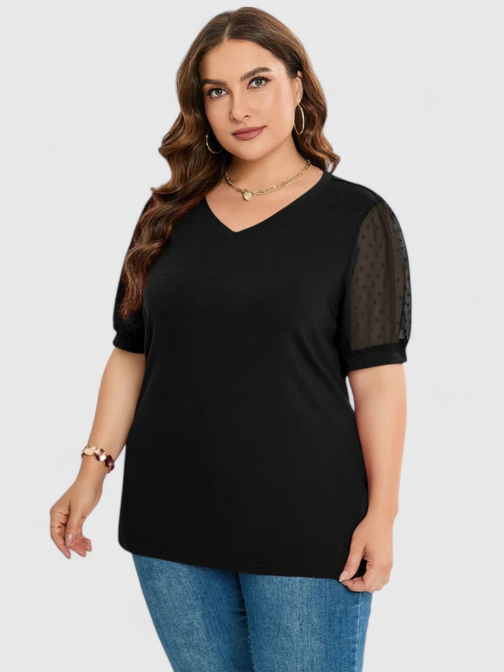 Anjela | V-Neck Sheer Sleeve Top