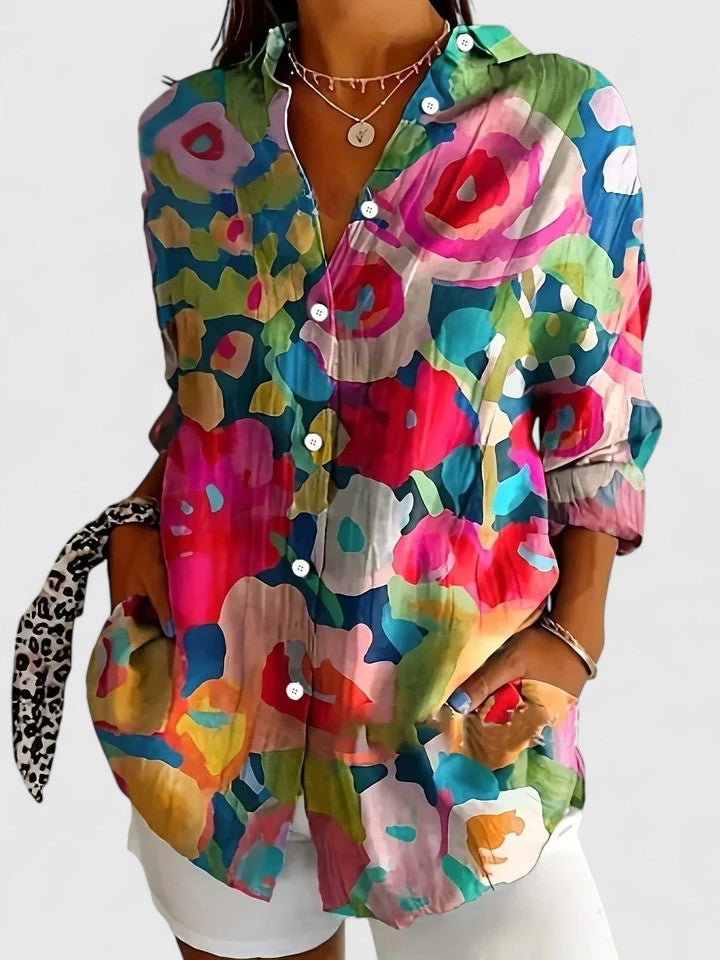 Izzy | Abstract Floral Print Button Up Blouse