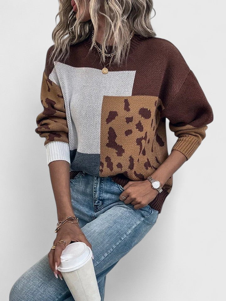 Celandine | Leopard Colorblock Pullover Sweater