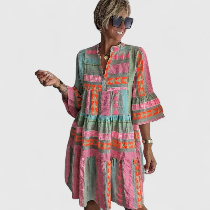 Elodina | Pink Geometric Boho Dresses for Women
