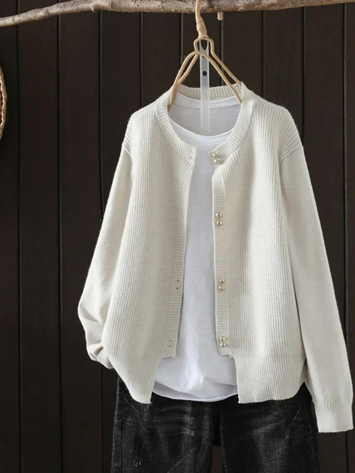 Neva | Ribbed Knit Cardigan with Pearl Buttons