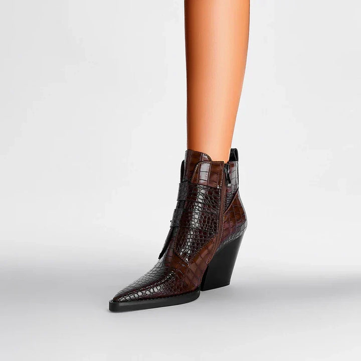 Carmela | Croc Embossed Pointed Toe Western Boots