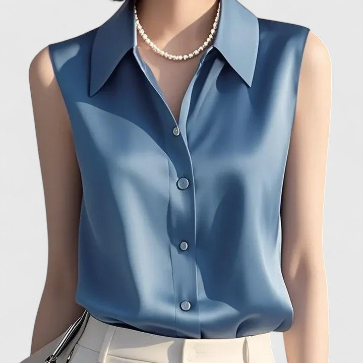 Verna | Sleeveless Satin Blouse with Collar
