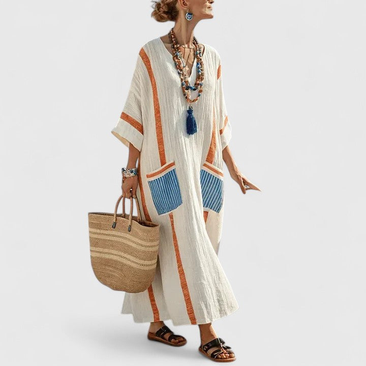 Indigo | Embroidered Bohemian Caftan Maxi Dress