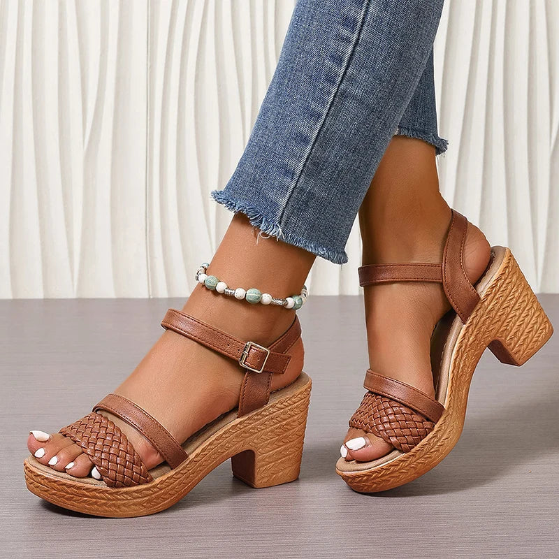 Martha | Braided Block Heel Platform Sandals