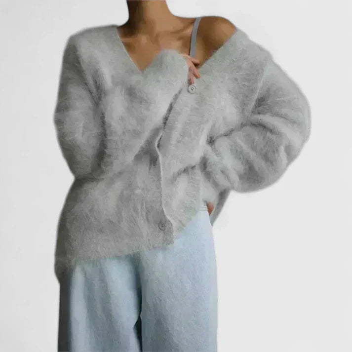 Cecelia | Fuzzy Oversized Knit Cardigan with Buttons
