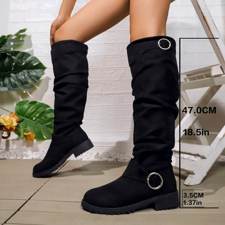 Leandra | Slouchy Knee High Boots with Buckle