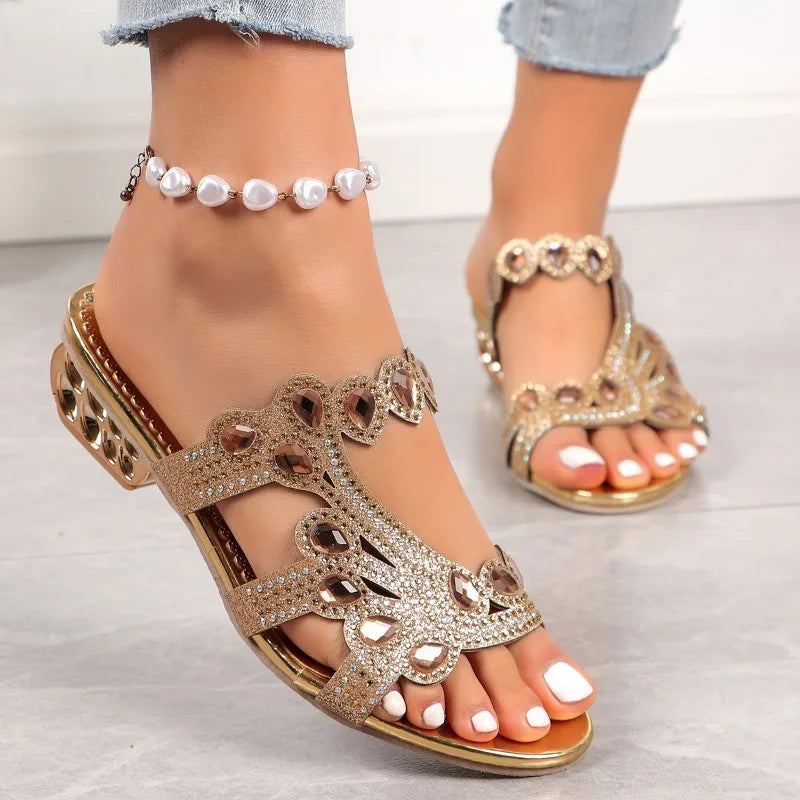 Liviana | Rhinestone Embellished Block Heel Sandals