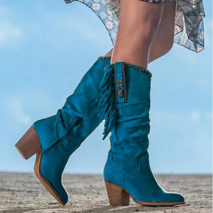 Garnet | Fringe Detail Knee-High Western Boots