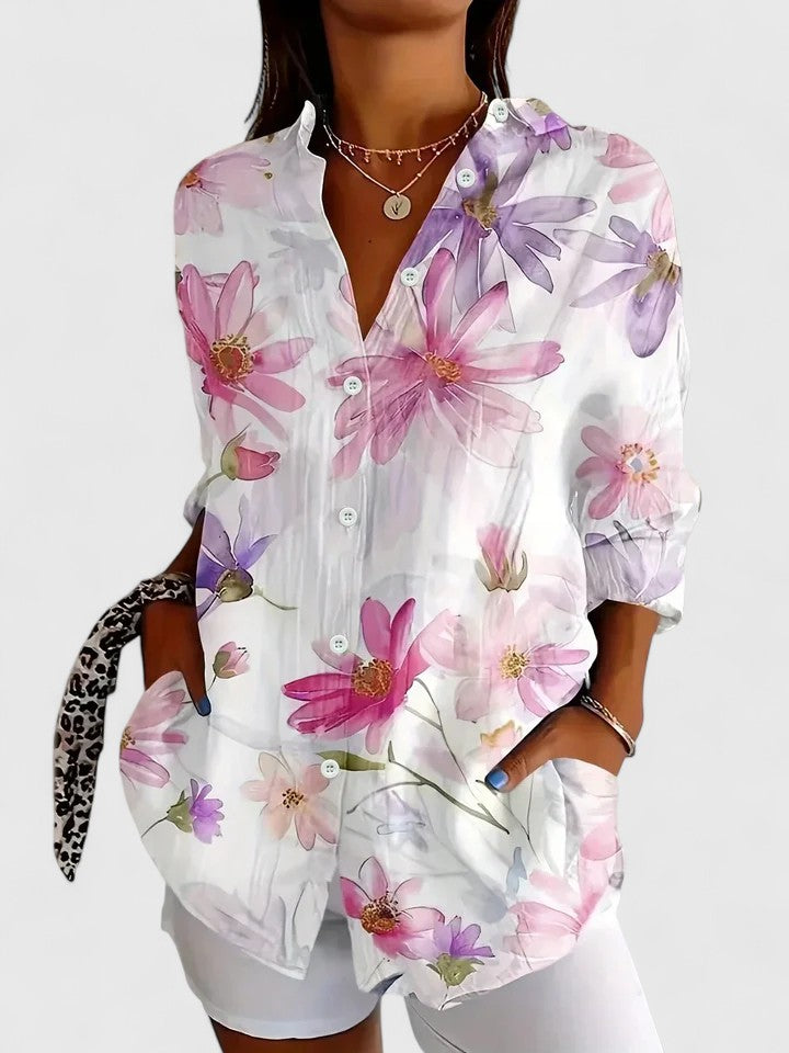 Izzy | Abstract Floral Print Button Up Blouse