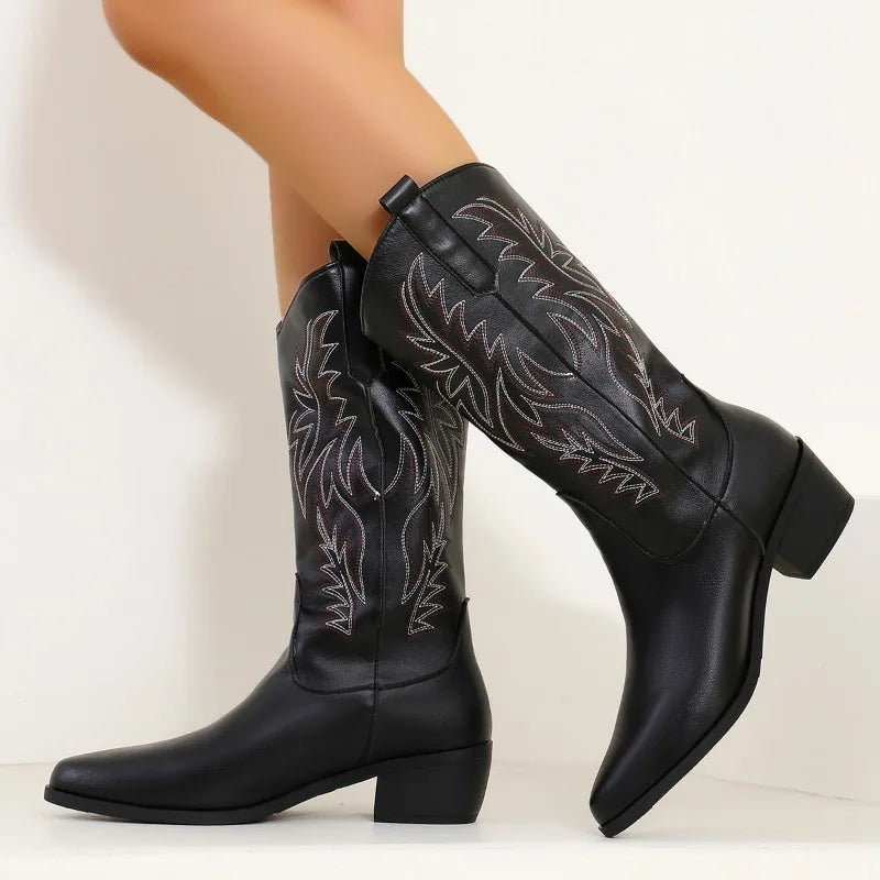 Xaviera | Embroidered Mid-Calf Western Boots