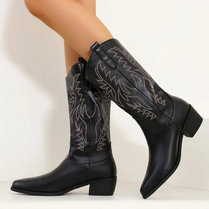 Xaviera | Embroidered Mid-Calf Western Boots