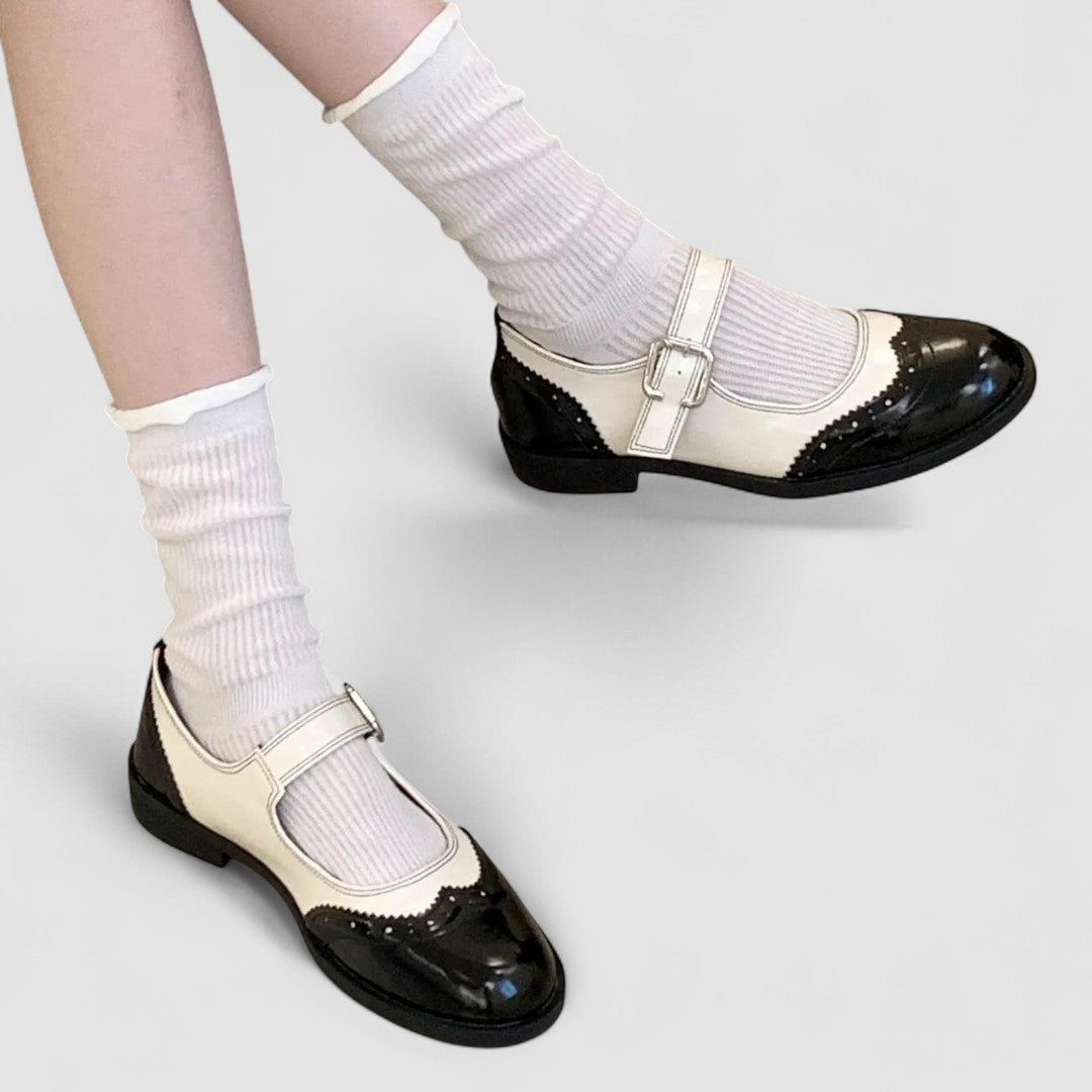 Vidonia | Two-Tone Brogue Mary Jane Shoes with Buckle
