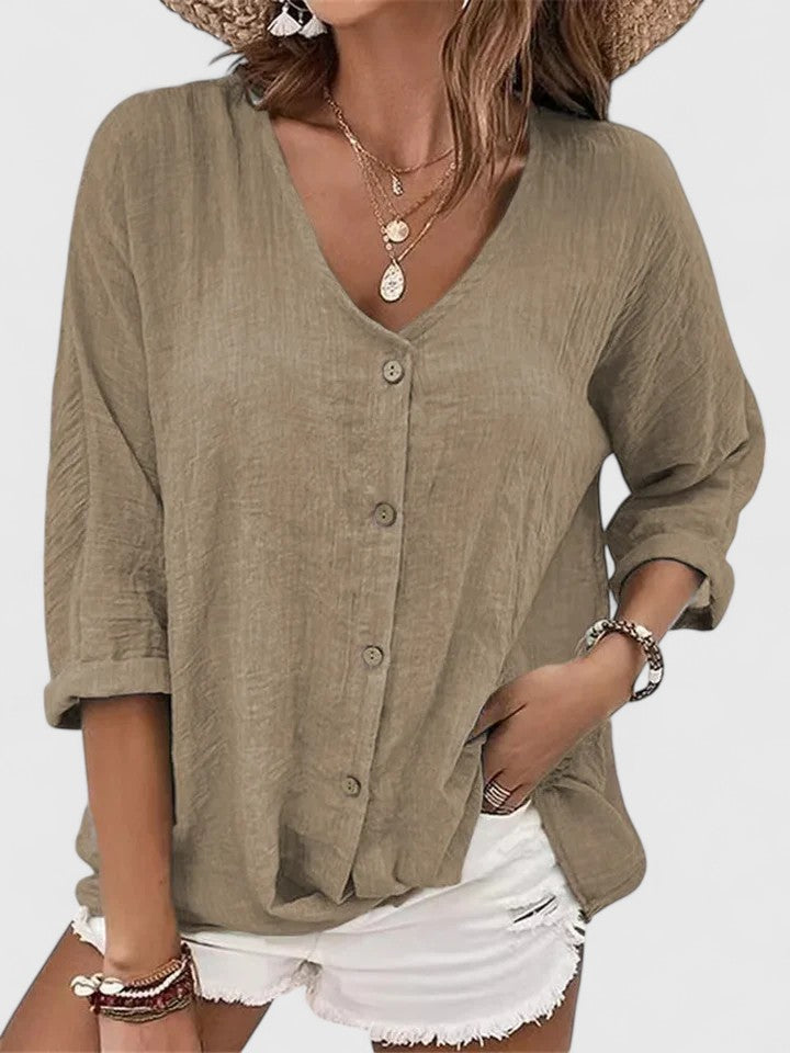 Melora | V-Neck Button-Up Blouse with Long Sleeves