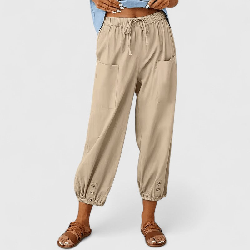 Ashanti | Cropped Cotton Linen Pants with Pockets