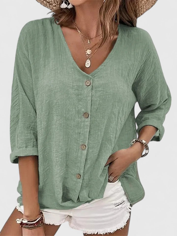 Melora | V-Neck Button-Up Blouse with Long Sleeves