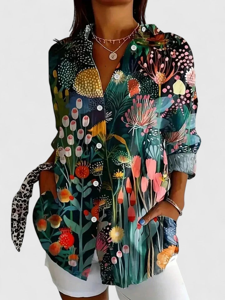 Izzy | Abstract Floral Print Button Up Blouse