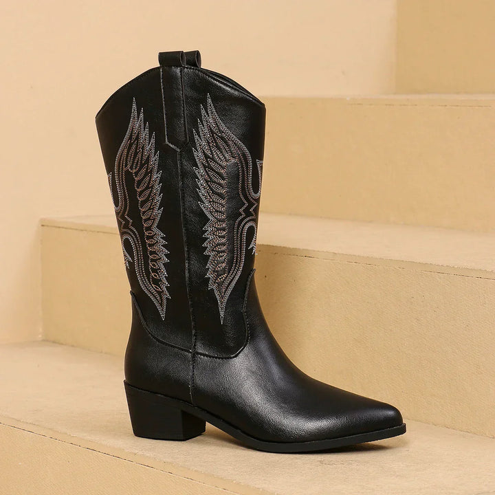 Allison | Embroidered Western Boots with Block Heel