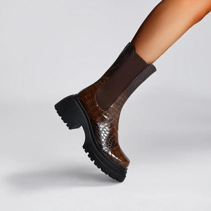 Thelma | Croc Embossed Chelsea Boots with Platform