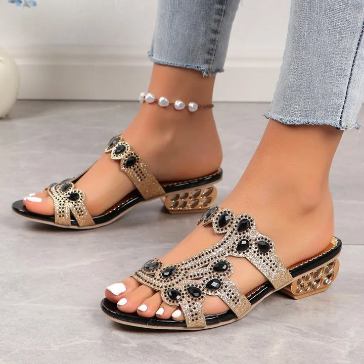 Liviana | Rhinestone Embellished Block Heel Sandals