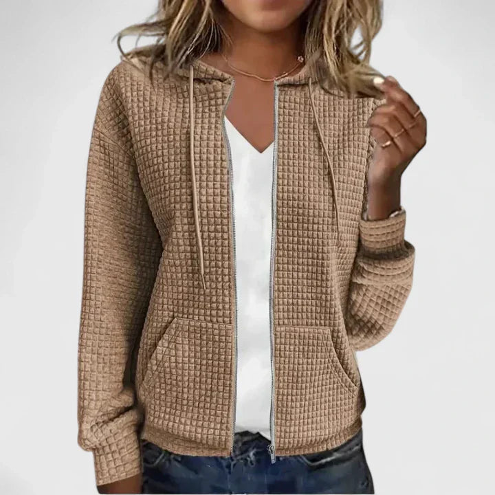 Trudy | Waffle Knit Zip-Up Hoodie Jacket