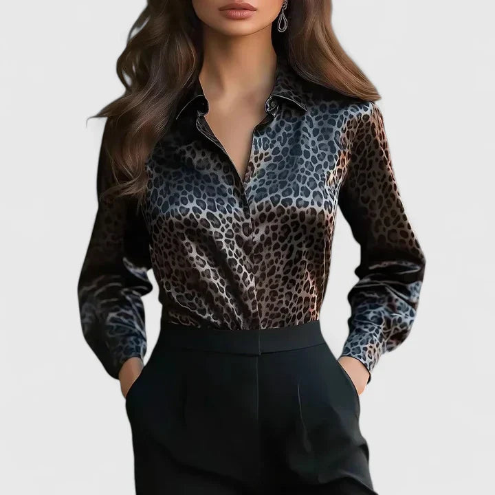 Hilary | Leopard Print Button Up Blouse