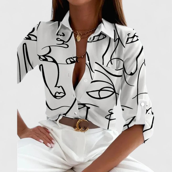 Jobina | Geometric Print Button Up Shirt