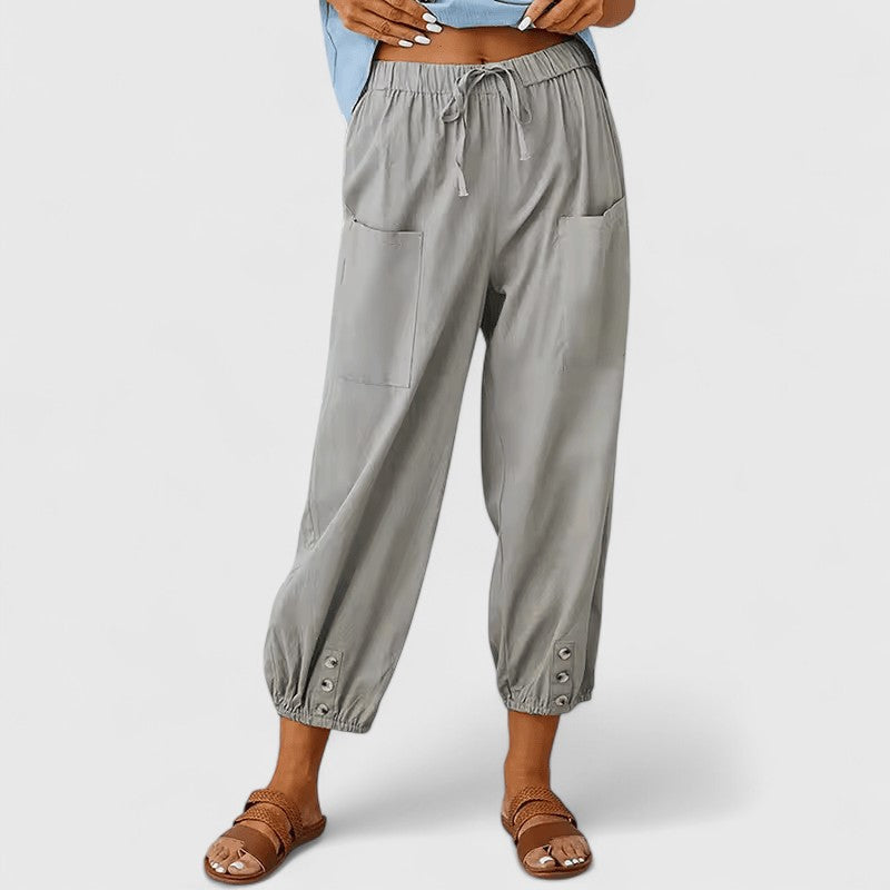 Ashanti | Cropped Cotton Linen Pants with Pockets