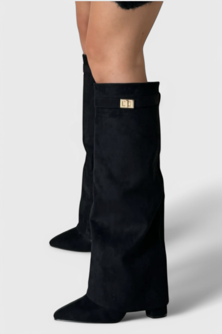 Ondine | Pointed Toe Knee High Boots with Fold-Over Cuff