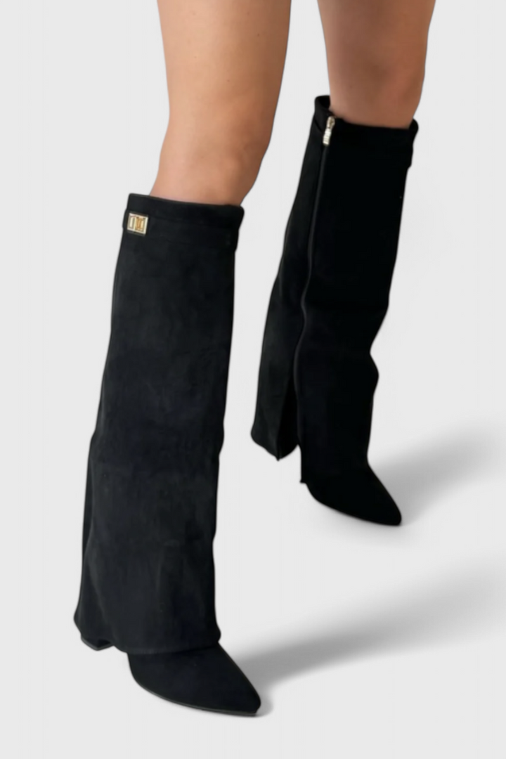 Ondine | Pointed Toe Knee High Boots with Fold-Over Cuff